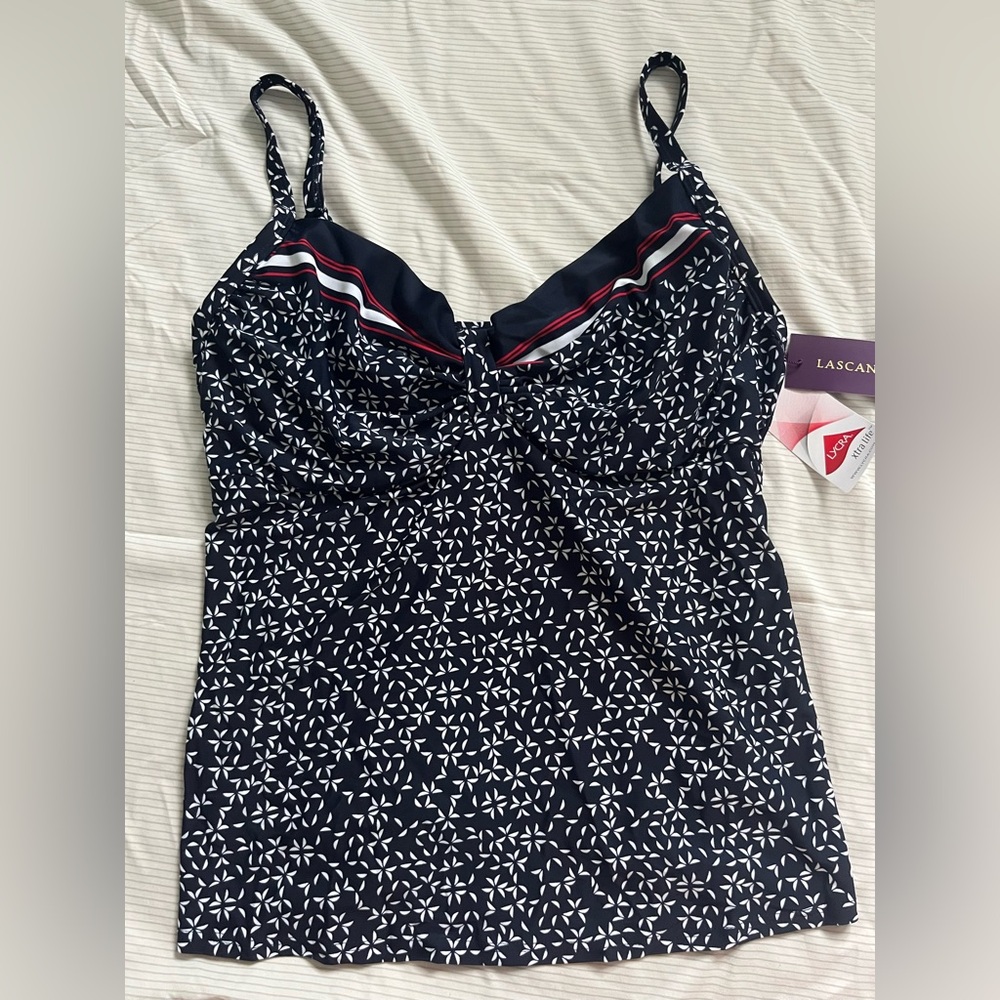Lascana Patterned Underwire Tankini Top 42C Multi-Print Navy White Red NWT